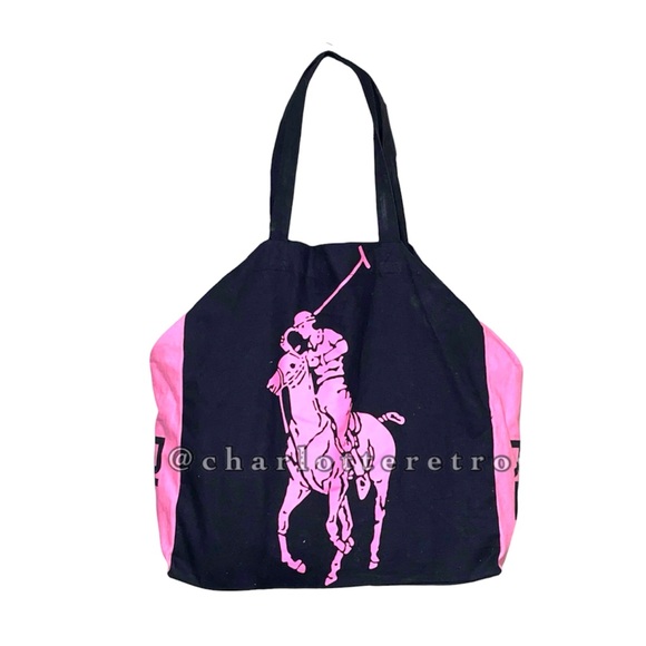 Ralph Lauren Handbags - Y2K vtg Ralph Lauren • Colorblock Canvas Tote • Pink Jockey